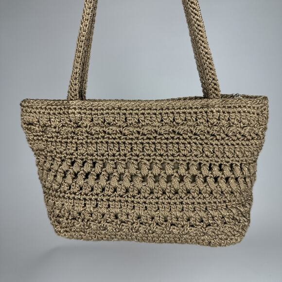 The Sak Vintage Crochet Shoulder Small Bag Boho Braided Handles Brown Neutral - Picture 6 of 16